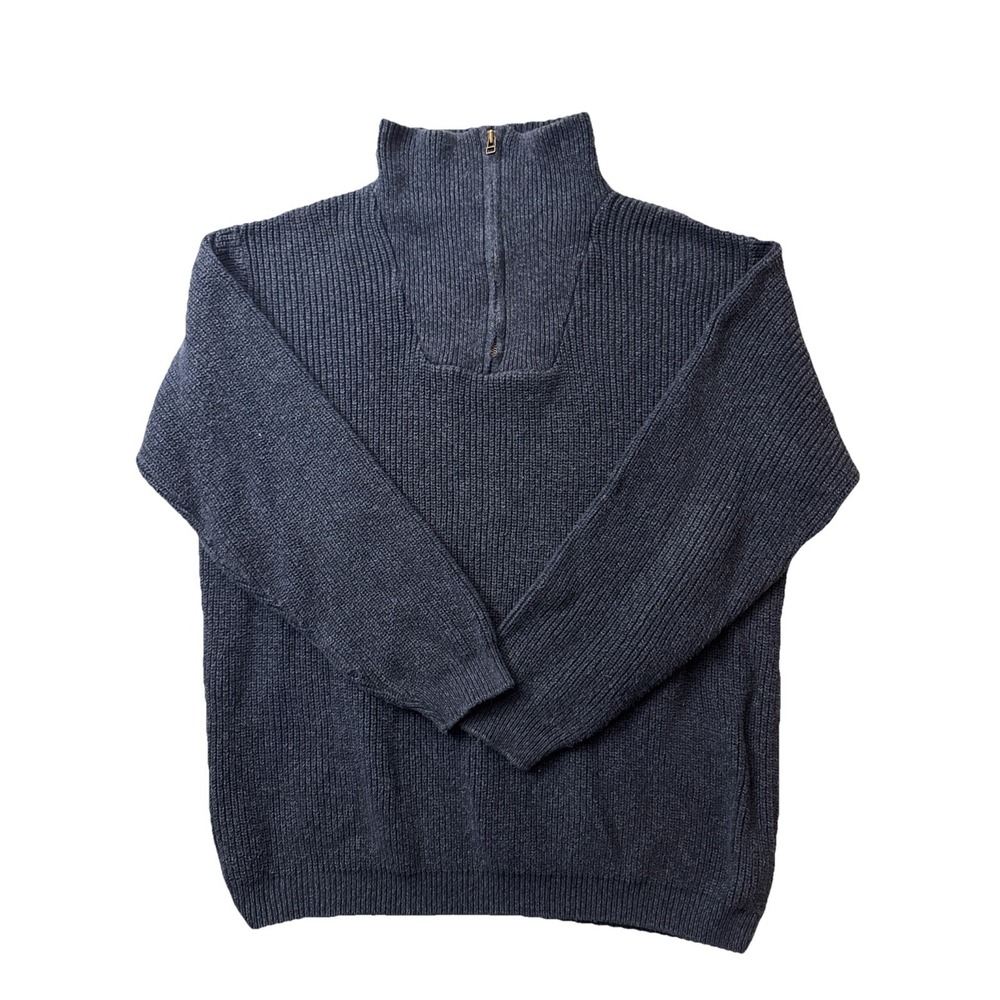 VTG 90s Eddie Bauer Dark Blue Heavyweight Sweater USA Made XXL 1/4 zip